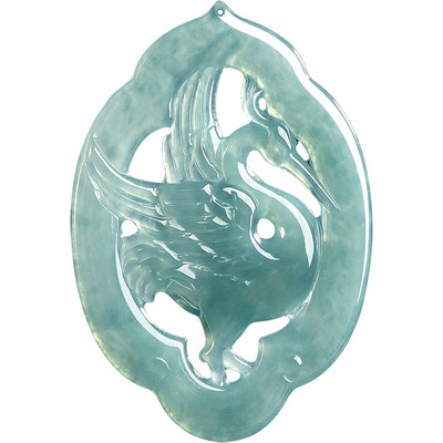 天然翡翠蓝水云溪白鹭坠冰种挂件