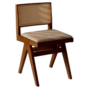 昌迪加尔椅实木软包侘寂风藤椅中古风扶手餐椅复古餐厅藤编椅