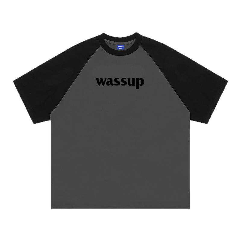 WASSUP插肩袖拼色潮牌短袖T恤男