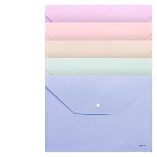 得力A4文件袋莫兰迪彩色透明塑料加厚大容量按扣试卷收纳袋学生用档案资料袋文件夹商务办公用品收纳袋