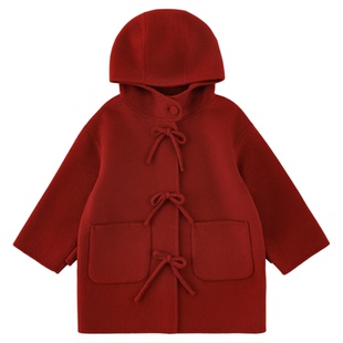 幼悠女童2025冬季新款中长款羊毛双面呢大衣复古保暖儿童外套年服