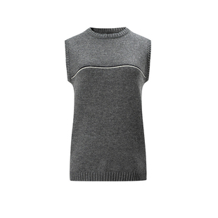 alright【现货】多色羊毛混纺纱线圆领无袖撞色毛织马甲背心女帅