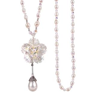 长款项链女时尚百搭水晶珍珠贝壳吊坠挂链简约气质毛衣链装饰挂件