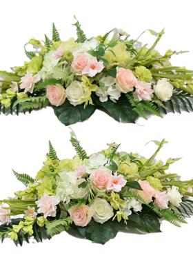 会议桌长桌面摆花假花仿真花装饰
