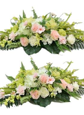 会议桌长桌面摆花假花仿真花装饰