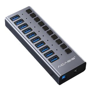阿卡西斯铝合金USB3.0分线器大功率独立有源充电多口USB集线器7/10口分接器电脑HUB扩展坞带电源供电手机充电