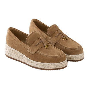 超软羊皮星期六乐福鞋女复古草编厚底增高秋不累脚一脚蹬小皮鞋