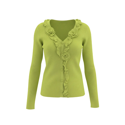 兮兮花颜冰丝针织衫女2026春夏新款小个子针织开衫长袖荧光绿上衣