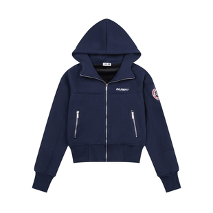 Amoeba美式复古袖标短款加绒连帽卫衣拉链开衫女春季新款宽松外套