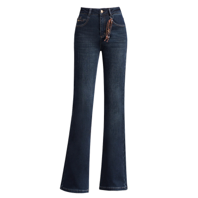 加厚加绒复古蓝微喇牛仔裤长裤