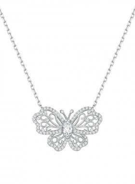 Witther原创设计镂空灵动蕾丝蝴蝶项链女925银轻奢镶钻冬女高级感