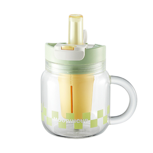 物生物玻璃吸管杯女带盖办公室高颜值茶水分离泡茶水杯子新款2024