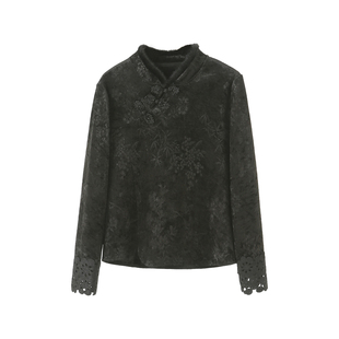 李子木先生新中式国风刺绣立领针织衫女加绒百搭气质蕾丝打底上衣