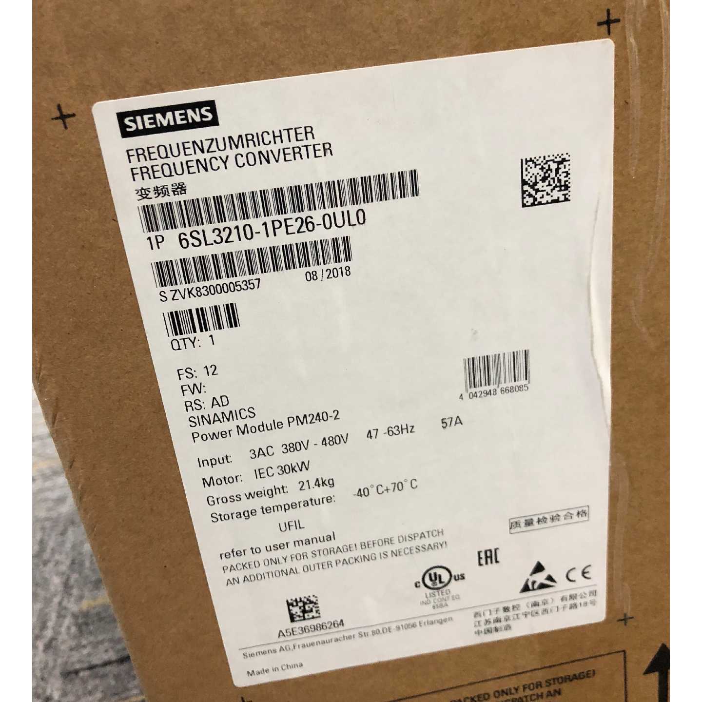 议价6SL32101PE260UL0G120变频器总PM2402功率模块30KW适用