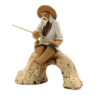 盆景小摆件人物钓鱼老头姜太公钓鱼鱼缸造景陶瓷配件花盆装饰摆件