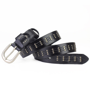 皮带女款头层全牛皮时尚铆钉个性真皮复古男士宽腰带配牛仔裤腰带