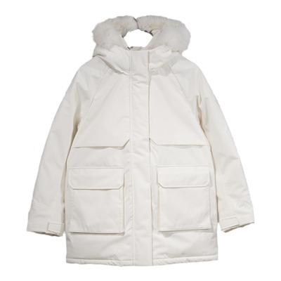 李宁连帽毛领中长款羽绒服女款2025冬季鸭绒轻薄棉服外套AYMU190