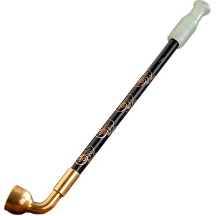 艾宝黄铜旱烟袋锅子老式烟枪手工实木杆玉嘴短款男士烟斗烟具