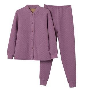 老太太纯棉保暖内衣女加绒加厚纽扣开口衫妈妈对襟单件上衣可外穿