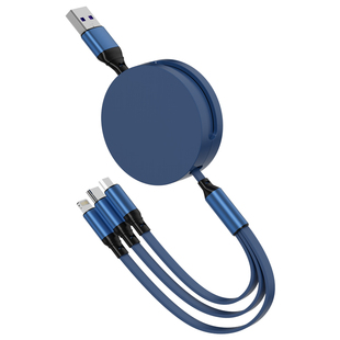 一拖三充电线数据线三合一100w超级快充定制logo伸缩多头功能礼品适用于苹果15华为安卓type-c收缩通用电车载