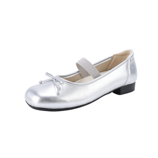 Pansy芭蕾玛丽珍鞋女蝴蝶结浅口软底平底鞋2026春新款银色单鞋