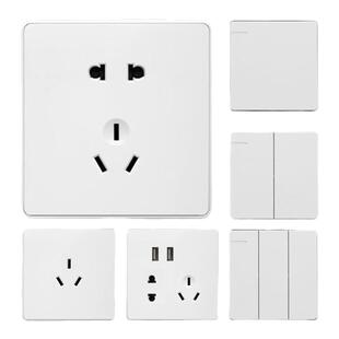 Nader良信雅仕白色单开双控一位五孔空调电视电脑USB墙上开关插座