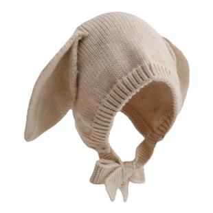 卡通米色系~婴儿卡通超萌针织护耳帽宝宝秋冬保暖卡通兔耳包头帽