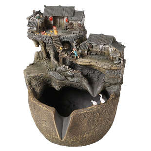 中式微景观古法鱼缸循环水景流水摆件过滤器可养鱼生态缸庭院景观