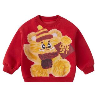 dudujia儿童卫衣红色男童上衣女童唐装喜庆宝宝衣服女宝抓周童装