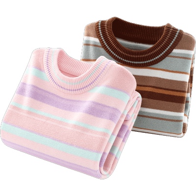 多妙屋女童秋冬纯棉条纹套头毛衣