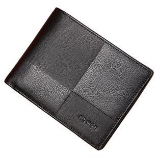 红谷新款钱包男式真皮短款银包拼接钱夹商务休闲头层牛皮青年皮夹