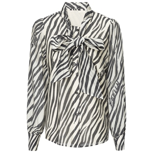 【猫纹系列】FF仿佛衬衫2025年秋冬新品飘带长袖印花条纹松弛衬衫