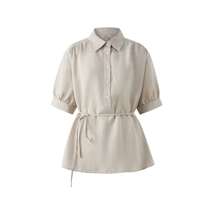 【莱赛尔+亚麻】Eland衣恋衬衫女抽绳设计宽松上衣2025秋季新款