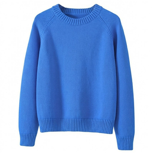 不起球粗线精纺棉线圆领针织衫女士上衣秋冬季毛衣打底衫宽松厚款