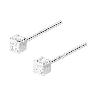 999纯银简约几何方块耳钉女养耳洞睡觉免摘银饰耳环耳骨钉小耳饰