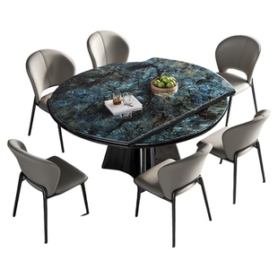 意式轻奢超晶石天然大理石方圆俩用微晶石小户型可伸缩餐桌椅组合