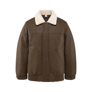 森马羽绒服男冬季男士巴恩风仿皮衣短款夹克薄款pu皮外套翻毛领