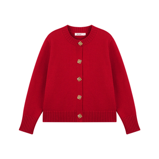 Amybaby女童套装冬季2025新款氛围感新年红色彩钻毛衣格子半身裙