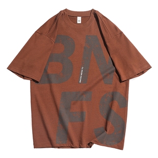 男士印花红色t恤2026新款男纯棉短袖男款夏季宽松上衣半袖体恤衫