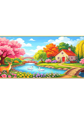 风景画手工十字绣治愈系田园风