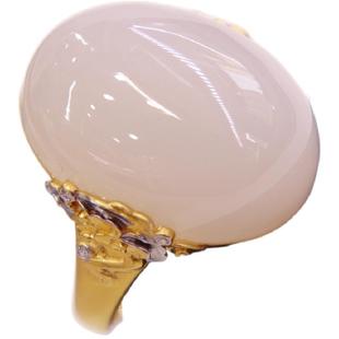 38焕新季天然和田玉戒指女a老料藕粉白玉蛋面镶嵌18k金指环送老婆