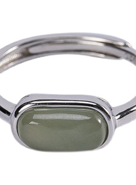 复古简约长条青玉戒指女新中式个性时尚百搭亮面气质开口可调指环