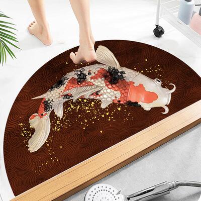 半圆形浴室地垫强吸水洗澡泥卫生间厕所门垫开运锦鲤家用防滑脚垫