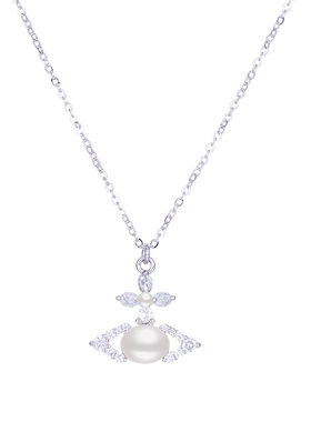 银色土星球珍珠项链女