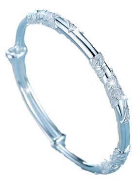 999足银繁花手镯女纯银镯子实心