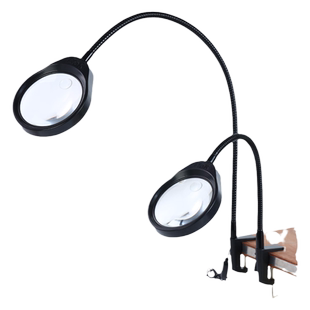 德国PDOK夹式放大镜工作台灯创意装饰金属软管可调加长臂万向支架可调电脑桌老人维修学习阅读看报照明扩大镜