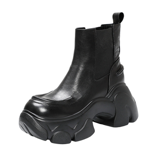 欧洲站真皮白色大头马丁靴女款2025新款英伦风增高坡厚底松糕短靴