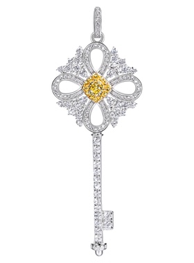 VISING珠宝黄色锆石高碳钻黄钻款钥匙吊坠项链毛衣链S925银