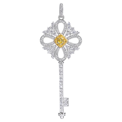 VISING珠宝黄色锆石高碳钻黄钻款钥匙吊坠项链毛衣链S925银