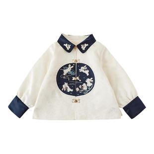 幼悠女童秀丽中式翻领对襟棉服甜美可爱锦瑟缠枝按纹提花保暖外套